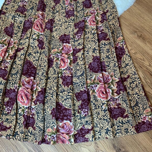 Vintage High Waisted Rose Floral Pleated Midi Skirt, Sz Small - Picture 7 of 9